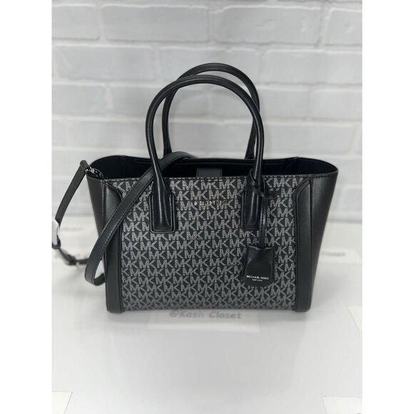 Michael Kors satchel medium purse ipad case kali tote shoulder bag black silver - Picture 9 of 11